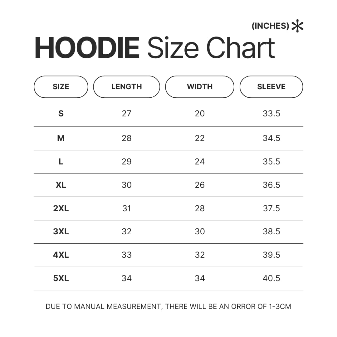 Hoodie Size Chart - Blue Lock Shop