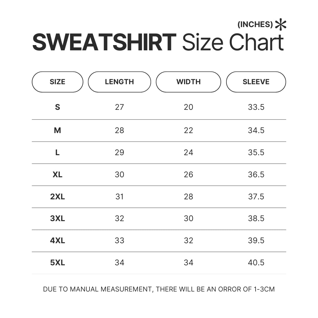Sweatshirt Size Chart - Blue Lock Shop