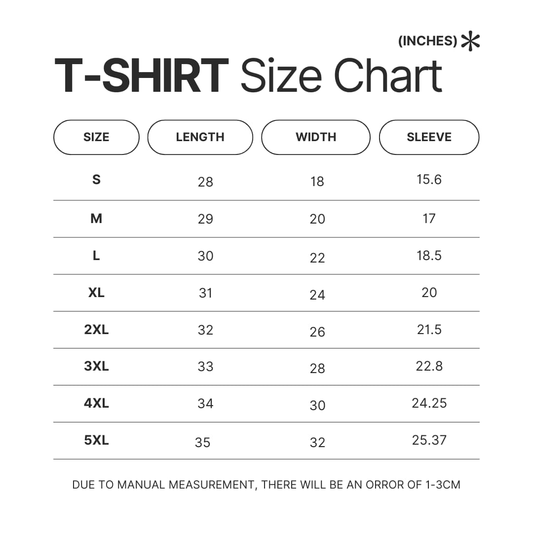 T shirt Size Chart - Blue Lock Shop