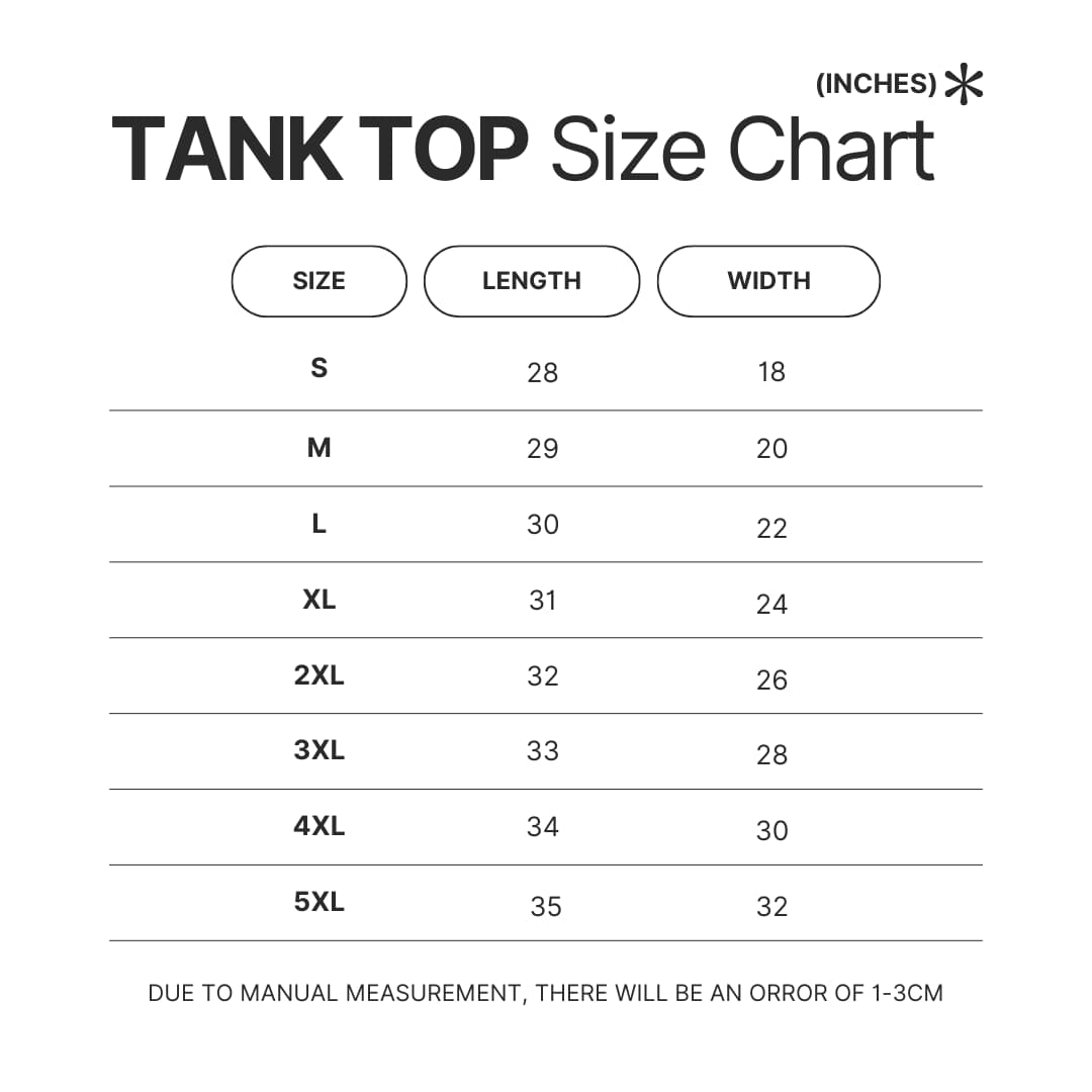 Tank Top Size Chart - Blue Lock Shop